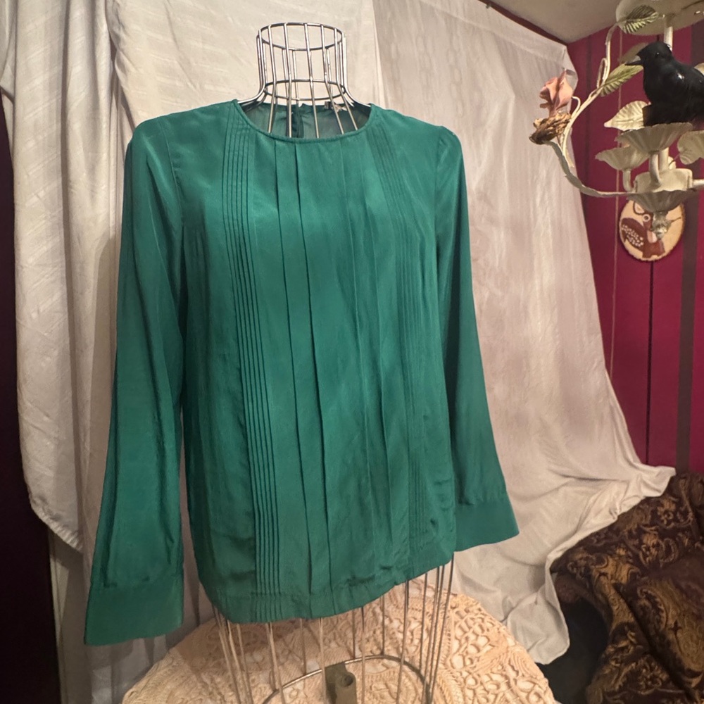 Emerald Green Silk Blouse, Small